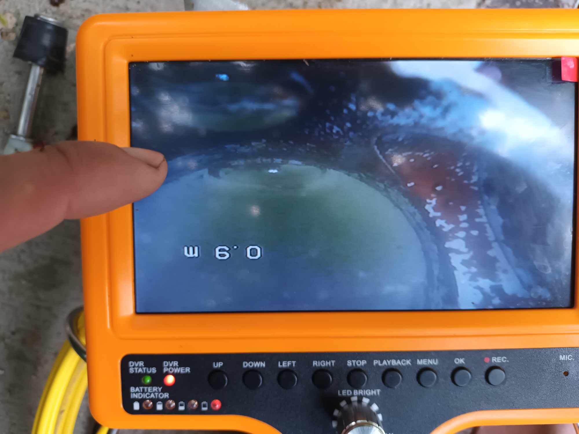 Endoscopic camera view inside pool pipe